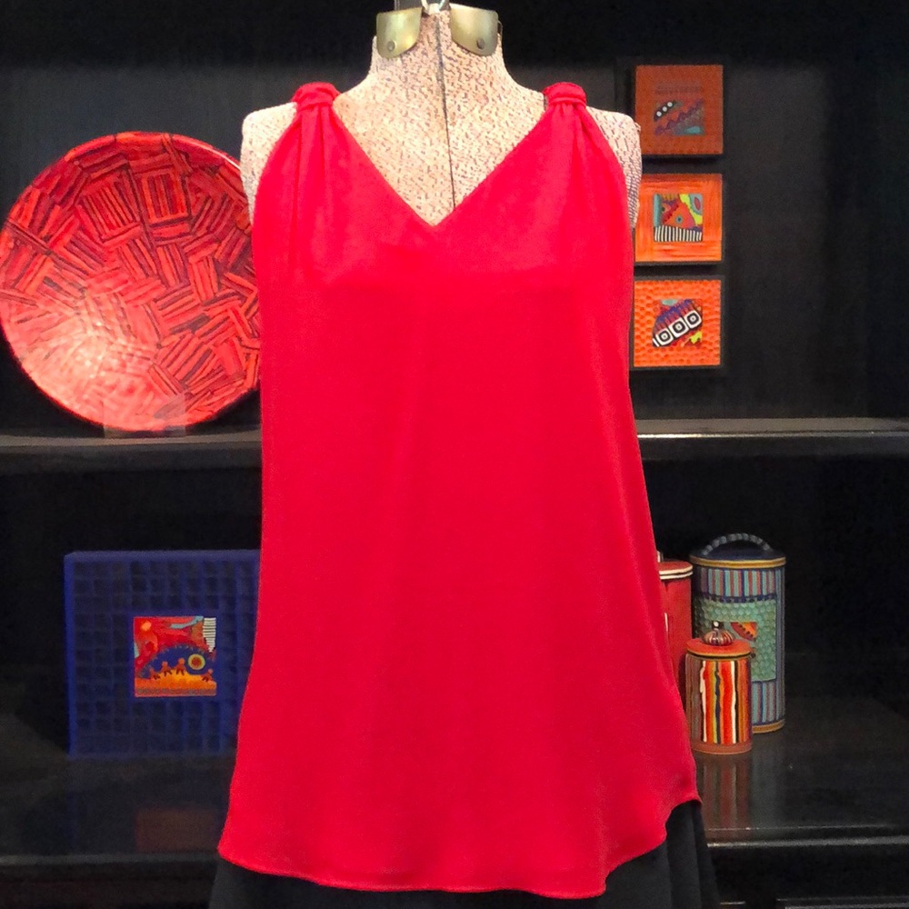 Ann Taylor Red sleeveless v-neck top with decorative knot detailing at shoulder